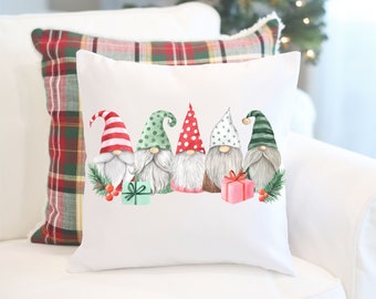 Gnomos de Navidad - Almohada de gnomos de acuarela - Decoración del hogar de Navidad - Granja - Almohada de gnomo - Almohada navideña