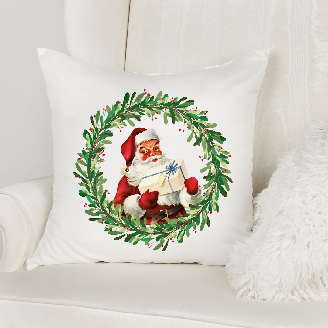 Watercolor Santa Pillow Cover Santa Pillow Decor Christmas Etsy