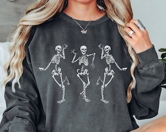 Suéter Dancing Skeletons, cuello redondo Skeletons, regalo para los amantes de Halloween, colores cómodos del cuello redondo de Halloween, colores cómodos