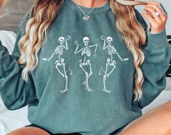 Suéter Dancing Skeletons, cuello redondo Skeletons, regalo para los amantes de Halloween, colores cómodos del cuello redondo de Halloween, colores cómodos
