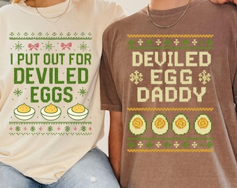 Camiseta navideña inapropiada para parejas, camisetas de Acción de Gracias para adultos en colores cómodos, camiseta divertida para fiestas navideñas, camiseta divertida de huevos rellenos