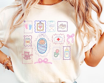 Chemise infirmière mère bébé couleurs confort Infirmière USIN Infirmière post-partum Infirmière travail et accouchement Infirmière pépinière Chemise MBU Coquette cadeaux pour infirmière