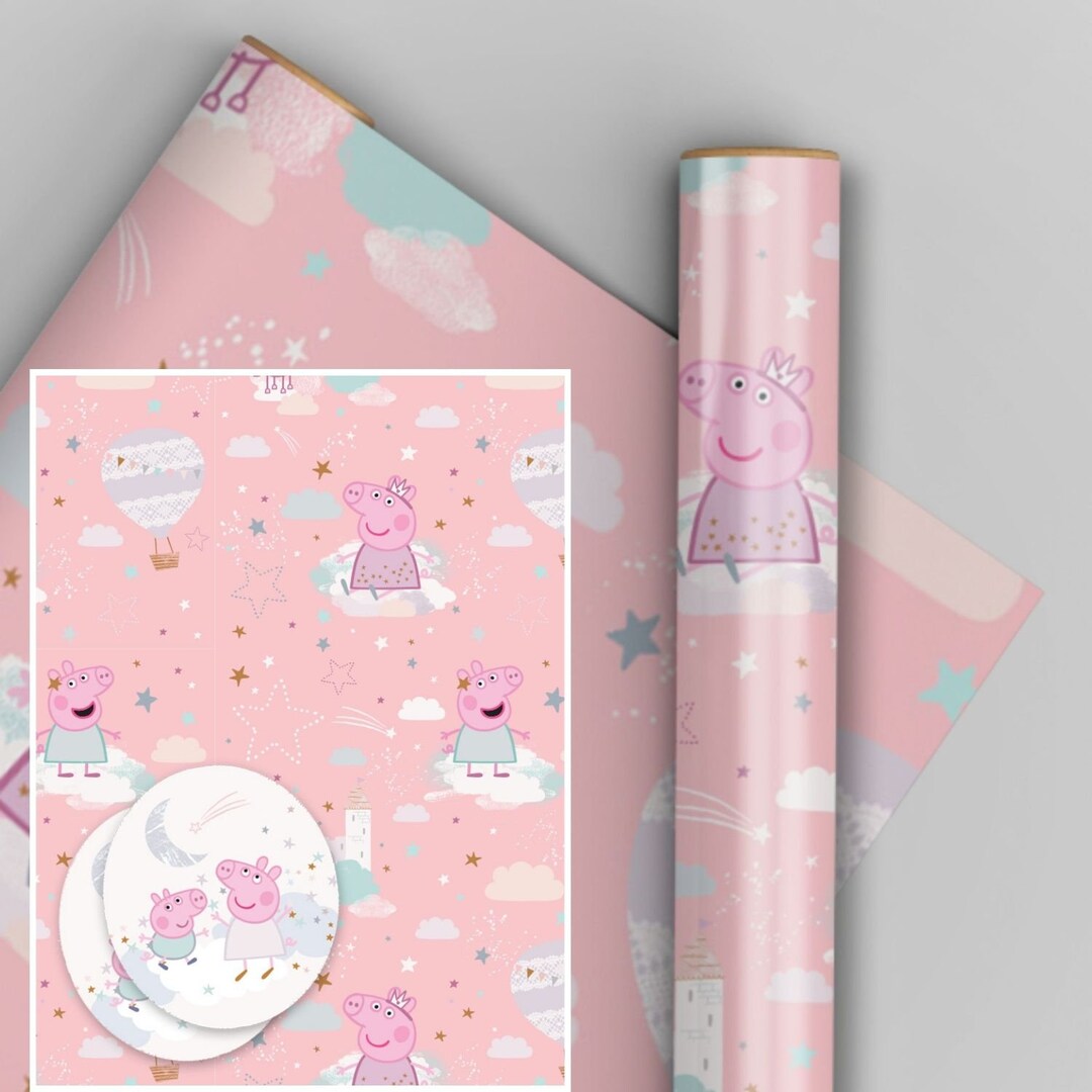 Peppa Pig Birthday Wrapping Paper Sheet and Tag Gift Wrap Sustainably Resourced and FSC