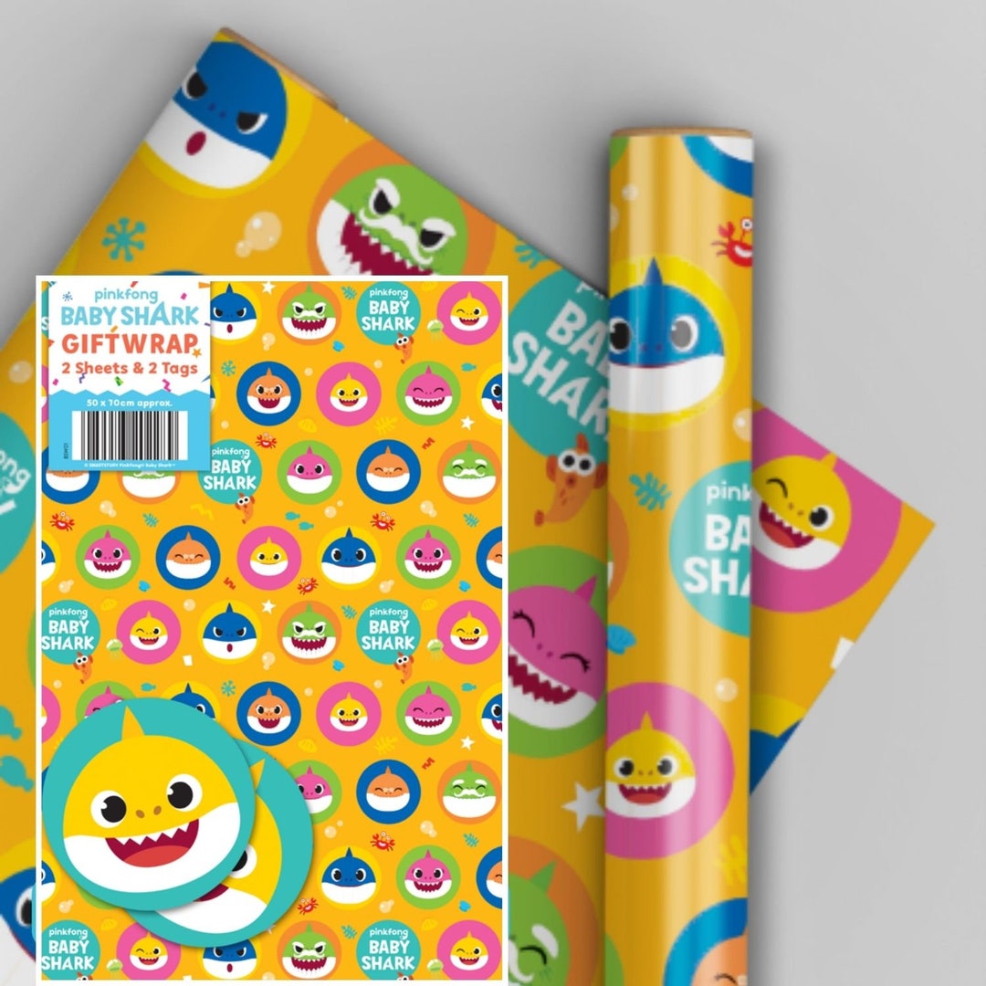 Baby Shark Birthday Wrapping Paper 2 Sheets and 2 Tags Sustainably