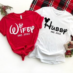 Wifey Hubby Disney Custom Est. date Shirts, Mr Mrs Disney Shirt, Honeymoon Disney Matching Shirts, Just Married Mickey Minnie Couples