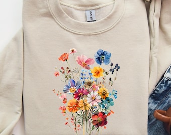 Wildflower Sweatshirt, Floral Cottagecore Sweatshirt, Botanical Sweatshirt, Flower Sweatshirt, Nature Shirt, Wildflower Shirt, Wild Flower