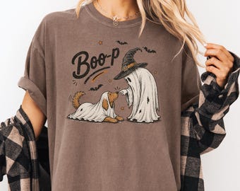 Comfort Colors® Boo-p Ghost Dog Shirt, Funny Halloween Dog Mom Shirt, Halloween Dogs Shirt