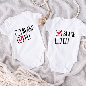 Twin Shirts for Kids, Funny Twin Shirts, Twin Onesies, Check Box Onesies, Personalized Name Shirts, Custom Name Shirt, Toddler Shirt