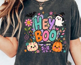 Cute Witch Ghost Pumpkin Shirt, Brushstroke Halloween Shirt, Girl Halloween Outfit, Ghost Halloween, Girls Colorful Halloween Shirt, Hey Boo