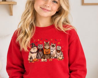 Cat Halloween Fall Sweatshirt Spooky Season Sweatshirt Black Vintage Pumpkin T-Shirt Cat Lover Fall Gift
