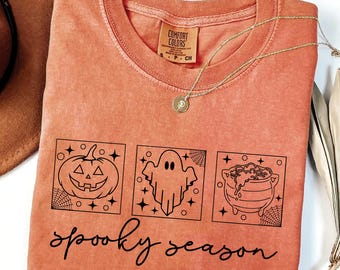 Comfort Colors® Spooky Season Shirt, Spooky Fall Shirt, Spooky Halloween Shirt, Womens Halloween Shirt, Halloween Gift Tee, Retro Spooky Tee