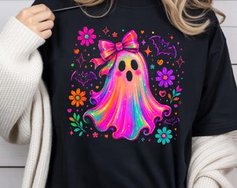 Girls Colorful Halloween Shirts, Brushstroke Halloween Shirt, Girl Halloween Outfit, Ghost Halloween, Checkered Ghost Shirt, Kids Shirt