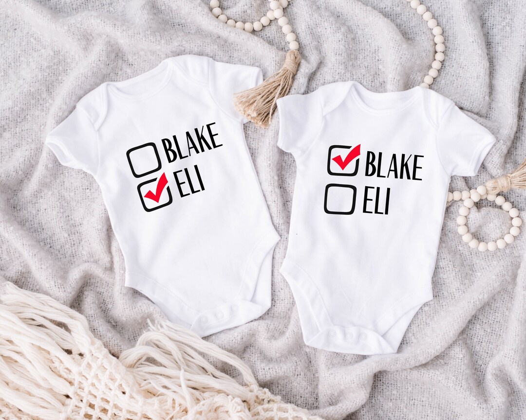 Twin Shirts for Kids, Funny Twin Shirts, Twin Onesies, Check Box Onesies, Personalized Name