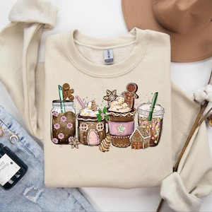 Gingerbread Christmas Coffee Sweatshirt, Christmas coffee Sweatshirt, Women Holiday Sweater, Coffee Lover Gift, Latte Drink Crewneck, Merry