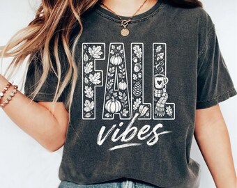 Fall Vibes Shirt, Cute Fall Shirt, Halloween Pumpkin Shirt, Autumn Graphic Tee, Colorful Pumpkin T Shirt, Pumpkin Lover Gift, Vintage Fall