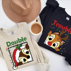 Chip & Dale Double Trouble Disney Christmas Sweatshirt, Christmas Disney Family Vacation Shirt, Chipmunks Gifts, Christmas Light Sweater,Tee