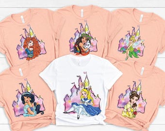 Disney Princess Watercolor Shirt, Disney Princess Castle Shirt, Disney Group Matching Shirt, Princess Birthday Shirt, Girls Trip, Princess