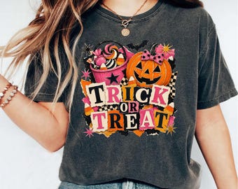 Comfort Colors® Trick or Treat Collage Halloween Shirt, Vintage Halloween Shirt, Halloween Shirt, Watercolor Halloween Shirt