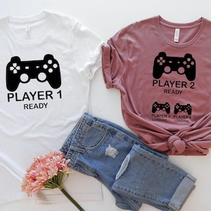 Twins Player 1 Player 2 Ready Shirt, Player 3 Loading, Player 4 Loading, Funny Couple Shirt, Pregnancy Shirt, Video Game Matching Shirt
