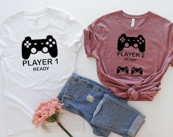 Twins Player 1 Player 2 Ready Shirt, Player 3 Loading, Player 4 Loading, Funny Couple Shirt, Pregnancy Shirt, Video Game Matching Shirt
