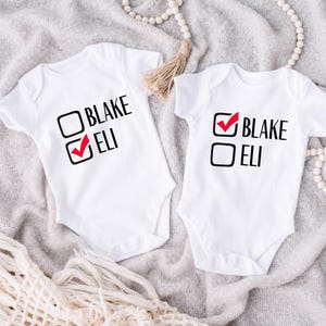 Twin Shirts for Kids, Funny Twin Shirts, Twin Onesies, Check Box Onesies, Personalized Name Shirts, Custom Name Shirt, Toddler Shirt
