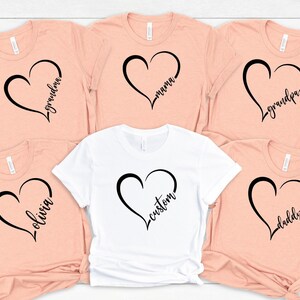 Custom Text Heart Line Shirt, Double Heart Shirt, Your Name Heart Line Shirt, Custom Grandma Shirt, Personalized Mom Shirt, Customized Heart