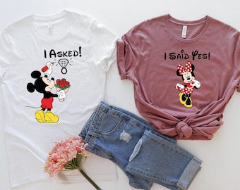 I Asked I Said Yes T-shirts For Couple, Matching Shirts, Engagement Shirts, Disney Engagement Tees, Mickey Wedding Shirt, Honeymoon T-Shirts