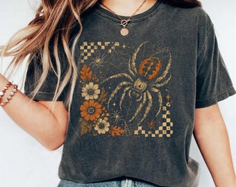 Comfort Colors® Vintage Spider Halloween Shirt, Vintage Halloween Shirt, Halloween Shirt, Retro Spider Shirt