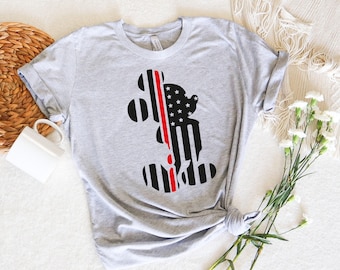 Mickey Fire Fighter Red Line Adult Unisex Shirt, Disney Firefighter Trip, Mickey Silhouette Shirt, Fire Fighter T-shirt, Disney Firefighter