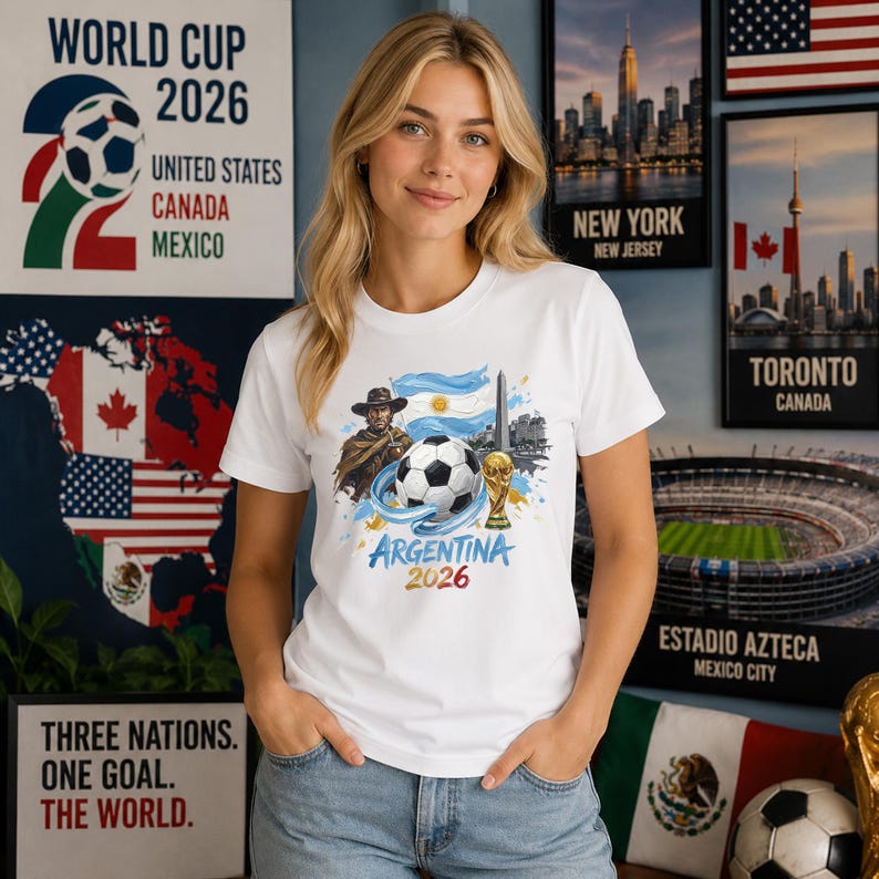 Argentina Soccer T-Shirt, World Cup 2026 Shirt, US World Cup, Game Day Jersey, Patriotic Football Fan Gift Tee image 1