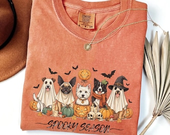 Comfort Colors® Spooky Season Dogs Shirt, Halloween Dogs Shirt, Cute Ghost Puppies Shirt, Spooky Season Shirt, Dog Lover Shirt, Season Shirt
