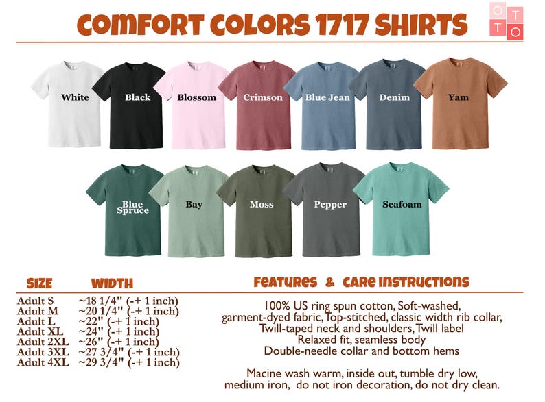 a collection of 1717 shirts in various colors, sizes, and styles, along with their corresponding care instructions.