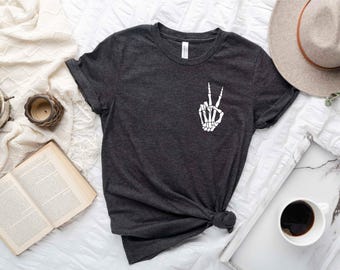Skeleton Peace Sign Shirt, Halloween Shirt, Skeleton Hand Shirt, Funny Halloween Shirt, Fall Shirt, Skeleton Hand, Women's Halloween Shirt