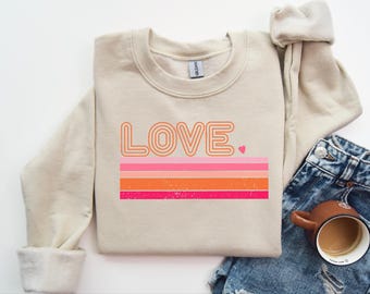 Retro Love Valentines Day Shirt, Cute Valentine Shirt, Valentines Day Shirts For Woman, Heart Shirt, Valentines Day Gift, Valentines Gift
