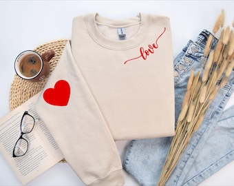 Valentine's Sweatshirt, Love Heart Sweatshirt, Heart Arm Patches, Cute Valentine's Sweater, Teacher Valentine's Shirt, Valentine's Day Gift