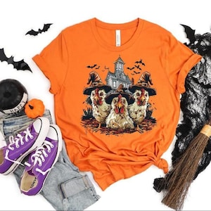 Halloween Chickens Shirt, Spooky Chicken Halloween Gifts, Western Halloween Shirt, Chicken Lover Gift Tee, Retro Halloween Shirt, Chick Tee