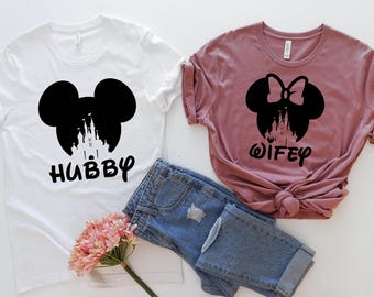 Hubby and Wifey Disney, Disney Couples Shirts, Disney Shirts, Disney Marriage Shirts, Disney Wedding, Wedding Shirt, Mr and Mrs, Hubby Wifey