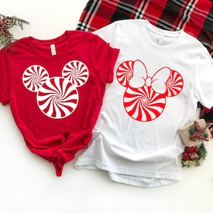 Fun Matching Disney Christmas Tees, Mickey Peppermint Swirl Tee, Minnie Swirl Matching Tee, Soft comfy Disney Tee