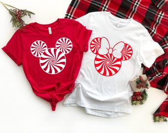 Fun Matching Disney Christmas Tees, Mickey Peppermint Swirl Tee, Minnie Swirl Matching Tee, Soft comfy Disney Tee