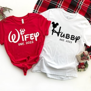 Wifey Hubby Disney Custom Est. date Shirts, Mr Mrs Disney Shirt, Honeymoon Disney Matching Shirts, Just Married Mickey Minnie Couples