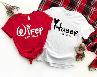 Wifey Hubby Disney Custom Est. date Shirts, Mr Mrs Disney Shirt, Honeymoon Disney Matching Shirts, Just Married Mickey Minnie Couples