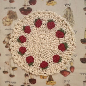 Crochet Pattern Strawberry Coaster Easy to make Cottage Core Coaster