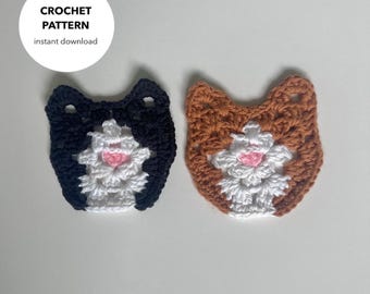 CROCHET PATTERN - Cat Granny Square Easy to make Kitten Crochet Pattern Cats Multi Color Granny Square Instant Digital Download
