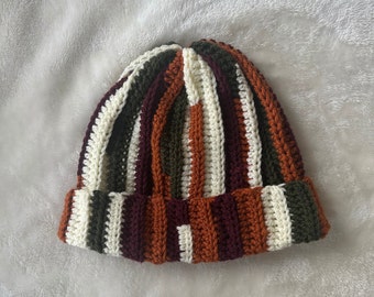 Handmade Scrap Yarn Beanie Hat in Multi Color Crochet Winter Beanie Hat