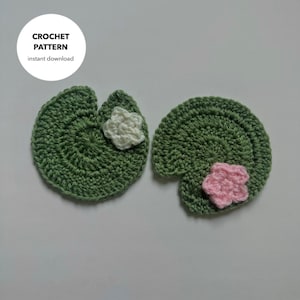 CROCHET PATTERN - Lily Pad Coaster Easy To Make Frog Coaster Lily Pad Flower Coaster Instant Digital Download