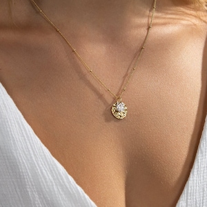 18K Gold Plated Gold Coin pendant necklace Sterling Silver Handmade Pendant Necklaces for Women (with Gift Box)