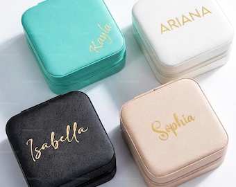 Personalized Travel Jewelry Box with Custom Name, Small Earring and Ring Organizer