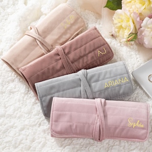 Velvet Jewelry Roll – Personalized Wedding Gift, Monogram Bridesmaid Gift, Suede Jewelry Roll, Christmas Gift, Custom Jewelry Travel Case