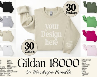 Gildan 18000 Sleeve Sweatshirt Mockup Bundle, G180 Crewneck Mock-up Bundle, Folded Right Sleeve Sweatshirt Mockup Bundle on White Background
