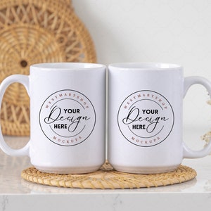 15 oz Two Mugs Mockup, Coffee Mug Mockup, 2 Sublimation Mugs Styled Photo, Front and Back, JPG Digital Download